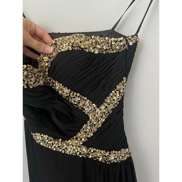 Formal Dress Prom Hoco Homecoming Black Gold Sequins Strapless Long Size 6 - Picture 4 of 11